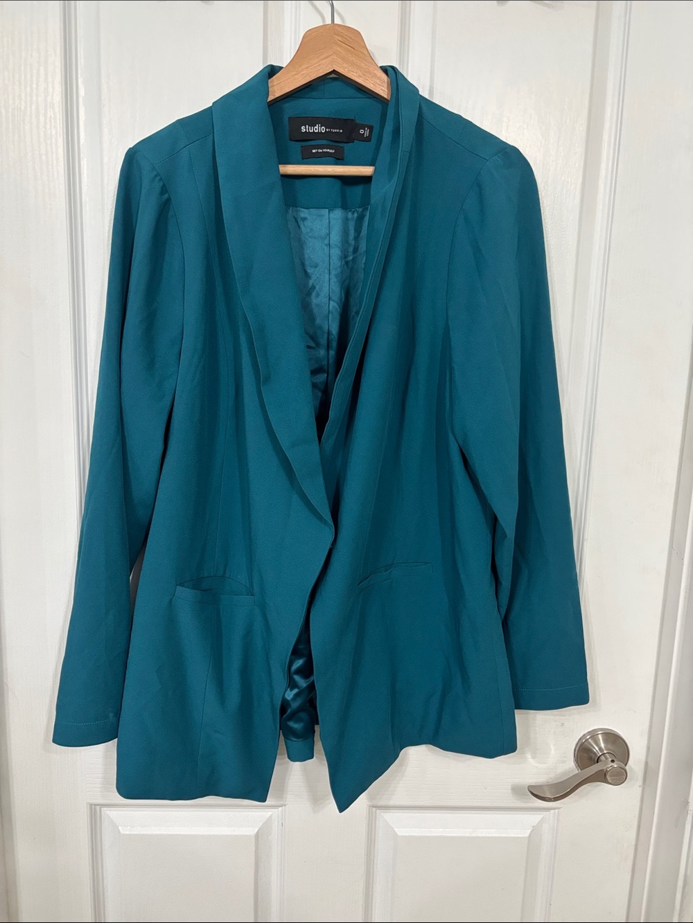 Studio Teal Open-Front Draped Blazer